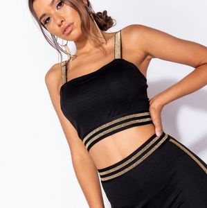 Stripe crop top and leggings set.